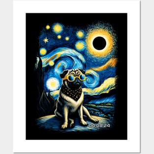 Pug Eclipse Prowess: Stylish Tee Featuring Charming Pug Pals Posters and Art